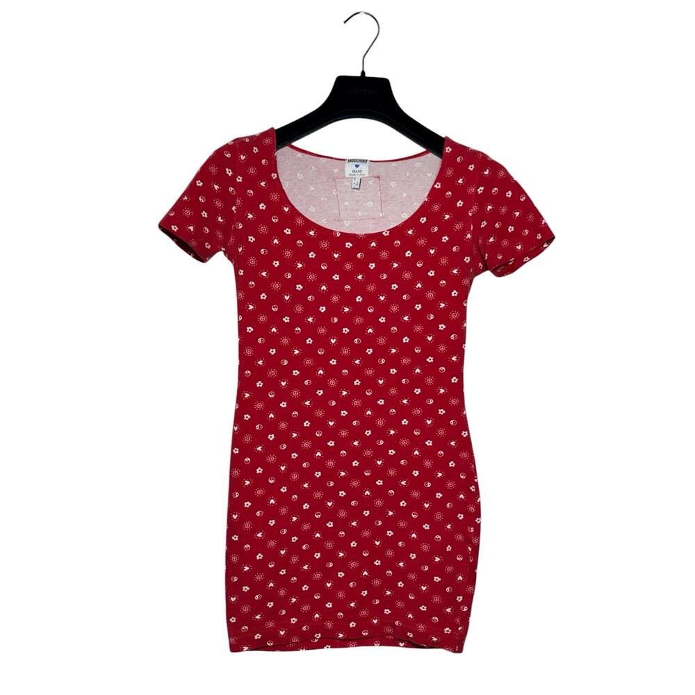 Moschino Vintage 90s Heart Yin Yang Peace Floral Red T-Shirt Mini Dress 40 IT - Picture 2 of 9